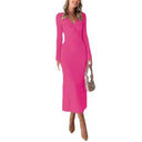 Textured Rib Midi Dress with V-Neck for Women