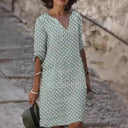 V-Neck Midi Dress with Button Detail for Women