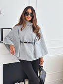 Stylish Cape Blouse with Pleated Detail and Accent Belt