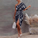 Asymmetrical Women's Dress with Bold Text Design
