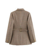 Checked Blazer with Golden Buttons and Pocket Design