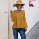 Chic V-Neck Blouse with Long Puff Sleeves