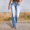 Stylish Women's Bootcut Jeans with Unique Back Pockets
