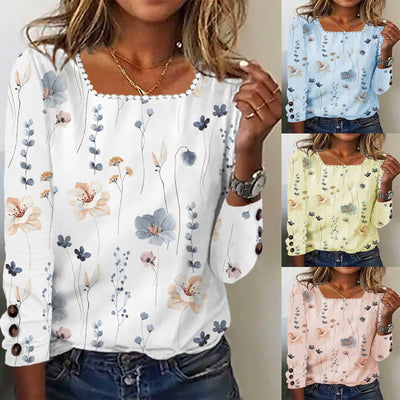 Floral Print Women's Blouse with Button Accents