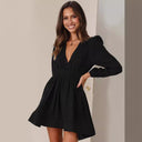 Chic Mini Dress with V-Neck and Puff Sleeves