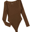Textured Cotton Long Sleeve Bodysuit for Women