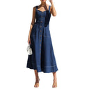 Women's Classic Denim Dress with Button Details and Utility Pockets