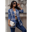 Women's Modern Oversized Checkered Blazer with Chic Accents
