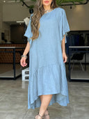 Chic Women's Linen Dress with Statement Sleeves