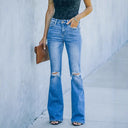 High-Waisted Flared Jeans with Trendy Rips for Women