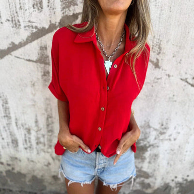 Chic Women's Short Sleeve Blouse with Button Design