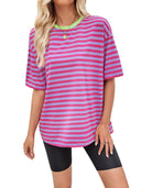 Women's Striped Oversized Round Neck Tee with Contrast Accents