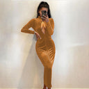 Chic Velvet Dress with Elegant Deep Neckline and Long Sleeves