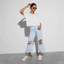 Trendy Wide Leg Frayed Hem Jeans for Women