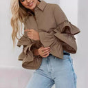 Voluminous Ruffled Sleeve Women's Blouse