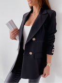 Chic Double-Breasted Blazer with Gold Accents