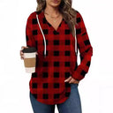 Chic Women's Hooded Checkered Blouse