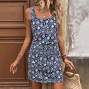 Floral Print Women's Dress with Stretchy Waist