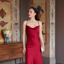 Shiny Satin Mini Dress with Spaghetti Straps & V-Neck