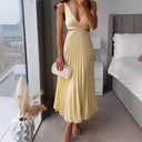 Chic Women's V-Neck Maxi Dress with Stylish Draping