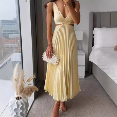 Chic Women's V-Neck Maxi Dress with Stylish Draping