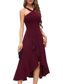 Asymmetrical Long Evening Dress with Draping