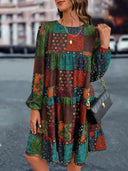 Women's Vibrant Patchwork Dress with Elastic Cuffs