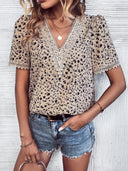 V-Neck Women's Blouse with Lace Accents