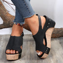 Women's Cork Platform Sandals with Fashionable Cutouts by Heidi-Mode