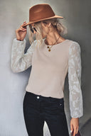 Chic Women's Top with Sheer Sleeve Design
