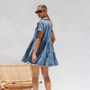 Ruffle Detail Women's Denim Shirt Dress
