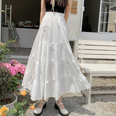 Chic Long Ruffle Summer Skirt with Elastic Waist