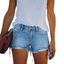 High-Waisted Destroyed Denim Shorts with Fringes