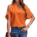 Chic Women's Blouse with Cut-Out Sleeves and Stand-Up Collar