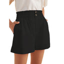 Chic Women's Shorts with Elastic Waist and Button Accents