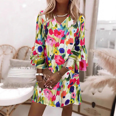 Floral Print Short Dress with Statement Sleeves
