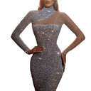 Women's Glitter Evening Dress with Sheer Accents