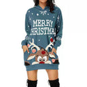 Festive Women's Hooded Dress with Reindeer Design