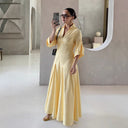Chic Women's V-Neck Shirt Dress with Wide Sleeves