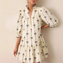 Flowy Ruffled Dress with Bow Print for Women