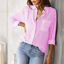 Chic Striped Blouse with Chest Pocket for Women