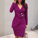 Chic Wrap Dress with Button Accents & V-Neck