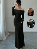 Chic Off-Shoulder Maxi Dress with Long Sleeves