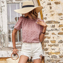 Textured Women's Blouse with Short Puff Sleeves