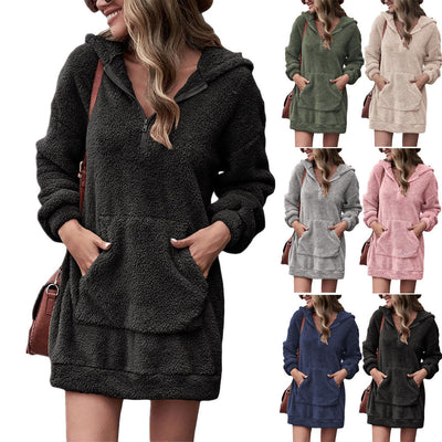 Women's Hooded Fleece Dress with Pockets