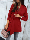 Stylish Women's Blazer with Belt and Pockets