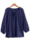 Chic Women's Blouse with Round Neckline and Puff Sleeves
