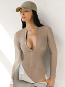 Chic Women's Long Sleeve Zipper Bodysuit