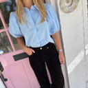 Chic Puff Sleeve Blouse with Classic Collar