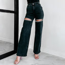 Trendy Women's High-Waisted Cut-Out Jeans